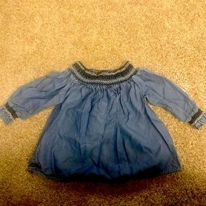 Blue rain smocked neck and sleeve top